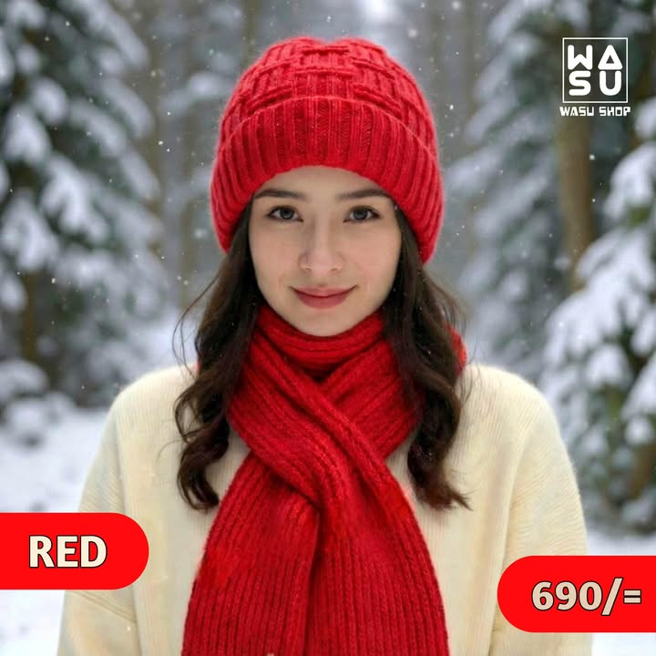 Windproof Cap With Scarf (Red)